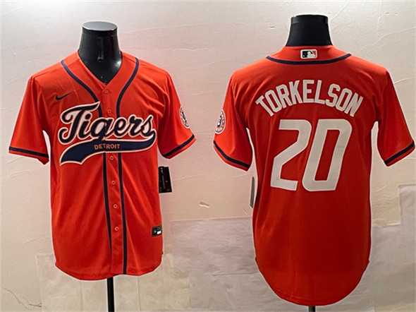 Men%27s Detroit Tigers #20 Spencer Torkelson Orange With Patch Cool Base Stitched Jersey